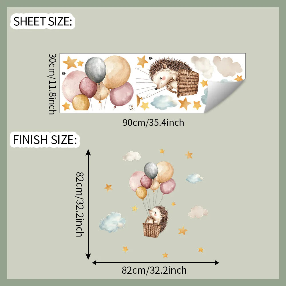 1PCS Cartoon Hedgehog Hot Air Balloon Bedroom Commercial Place Home Beautification Decorative Wall Stickers-HomeDecorDecals_com