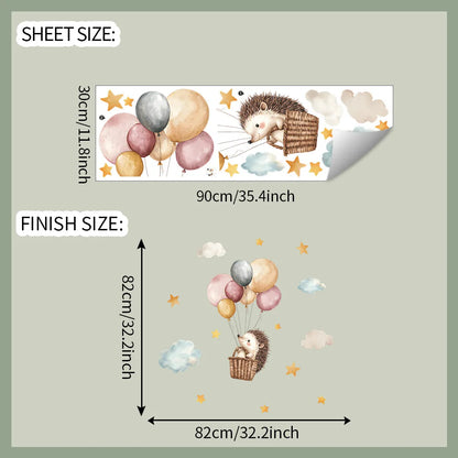 1PCS Cartoon Hedgehog Hot Air Balloon Bedroom Commercial Place Home Beautification Decorative Wall Stickers-HomeDecorDecals_com