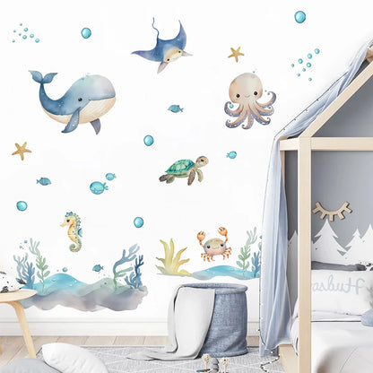 Watercolour Cartoon Cute Marine Animals Wall Decal | Home Decor home decor design by HomeDecorDecals.