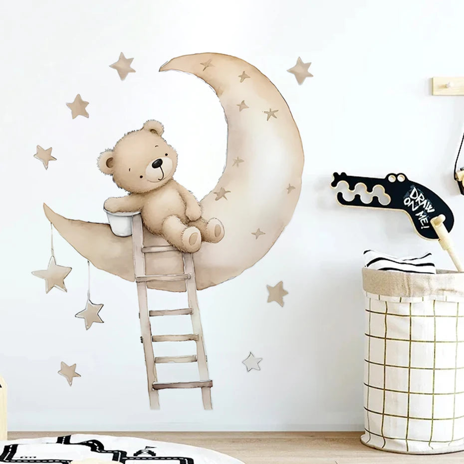 Cute Bear Star Cloud Wall Stickers for Kids Rooms Girls Boys Baby Room Bedroom Decoration Kawaii Cartoon Animal Wallpaper Vinyl-HomeDecorDecals_com