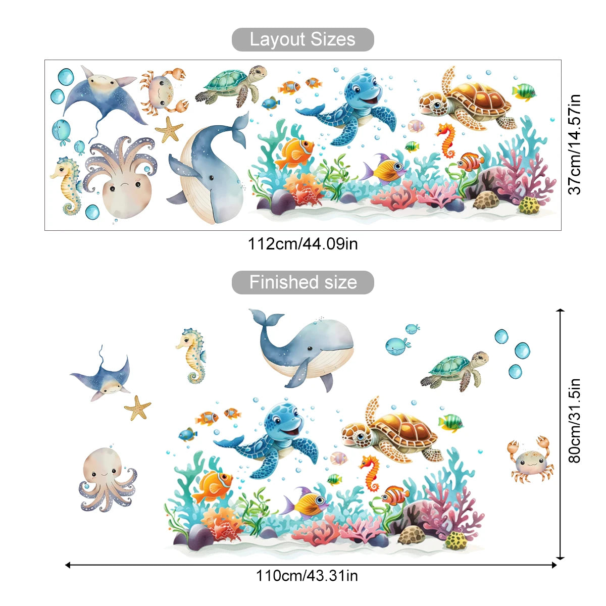 Watercolour Cartoon Cute Marine Animals Wall Decal | Home Decor design details by HomeDecorDecals.
