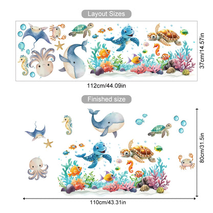 Watercolour Cartoon Cute Marine Animals Wall Decal | Home Decor design details by HomeDecorDecals.