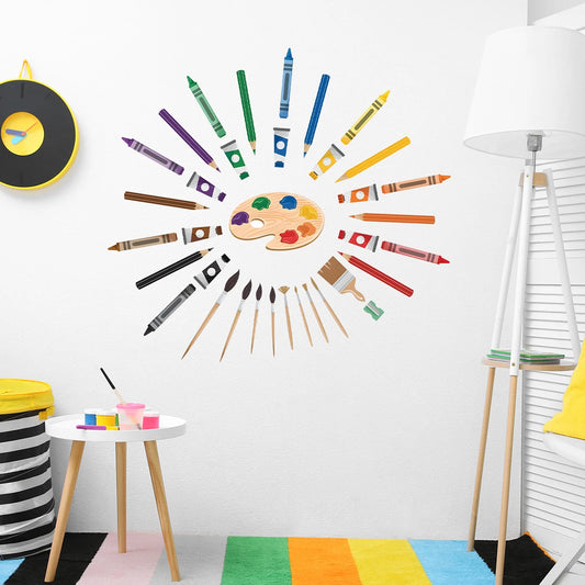 1pcs Cartoon Drawing Board Brush Pattern Self Adhesive Wall Stickers for Kids Room Nursery Decoration PVC Wall Decals Home Decor-HomeDecorDecals_com