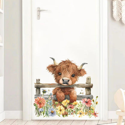 1pcs Self-adhesive PVC Wall Stickers Kids Room Decor Home Decoration Cartoon Flowers Cute Cow Wall Decals Fridge Bedroom Door-HomeDecorDecals_com