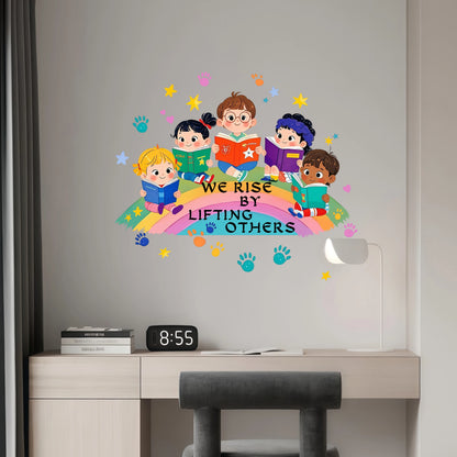 Rainbow Motif 'We Rise by Lifting Others' Wall Decal Self-Adhesive Bedroom Room Decor Welcome Sticker One Piece-HomeDecorDecals_com