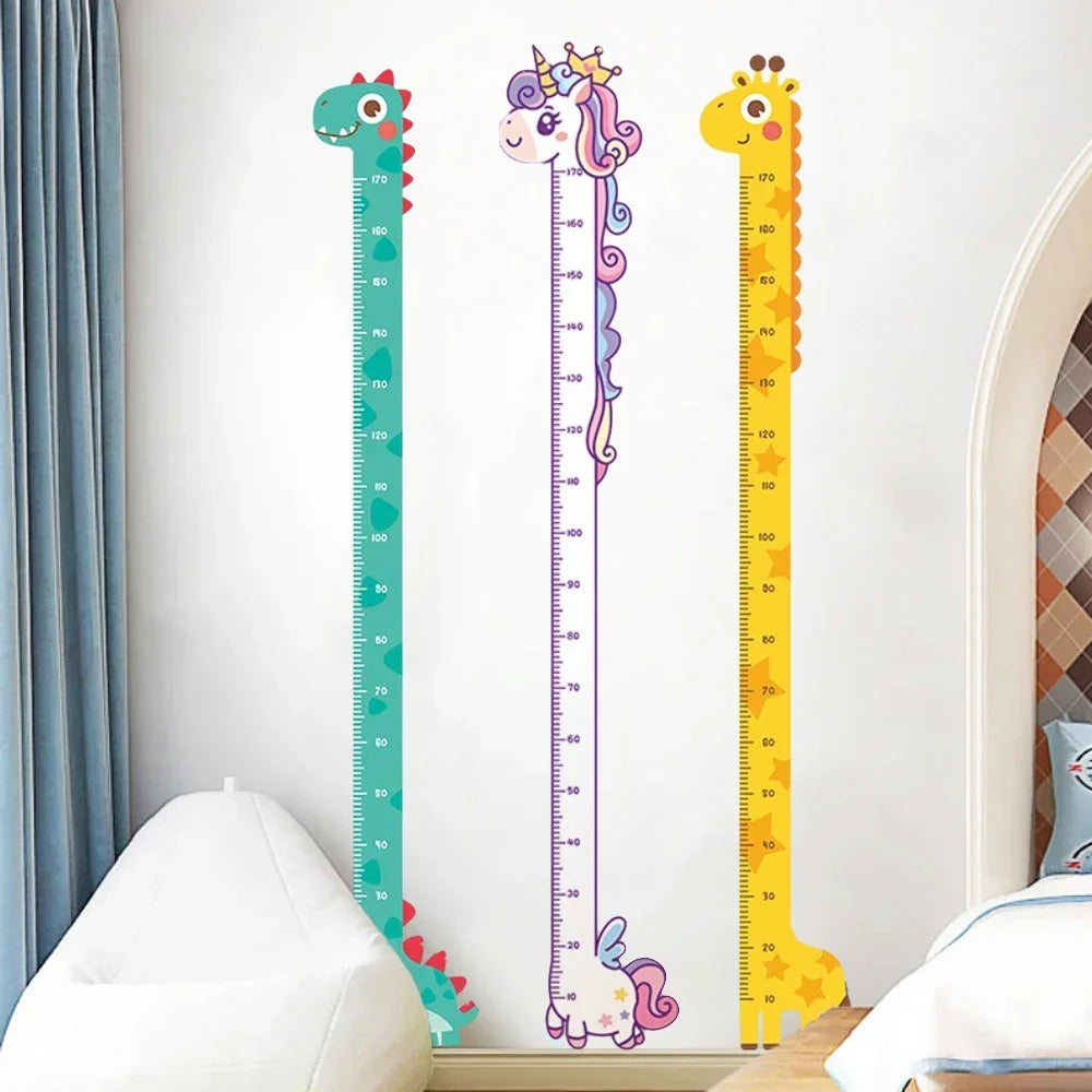 Children Growth Height Ruler Sticker To Measure And Record Kids Height With Unicorn Dinosaur Giraffe Cartoon Nursery Decor-HomeDecorDecals_com