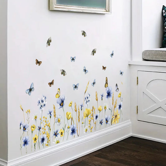 Multi-Coloured Flowers and Butterflies Wall Decal | Home Decor removable peel and stick wall decal by HomeDecorDecals.