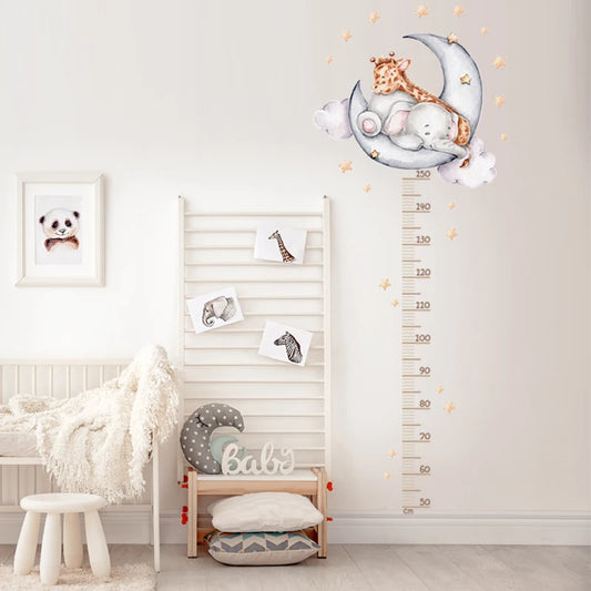 Sleeping Animals Moon Height Measure Wall Decal | Kids Room Decor removable peel and stick wall decal by HomeDecorDecals.