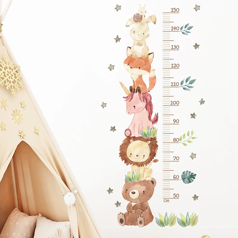 Watercolor Animal Bear Lion Bunny Height Ruller Wall Stickers Kids Grow uo Chart Wall Decals for Kids Room Baby Nursery Room PVC-HomeDecorDecals_com
