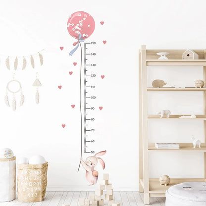 2Pcs Cartoon Cute Pink Rabbit Balloon Height Measurement Wall Stickers for Kids Room Bedroom Home Decoration Wall Decals-HomeDecorDecals_com
