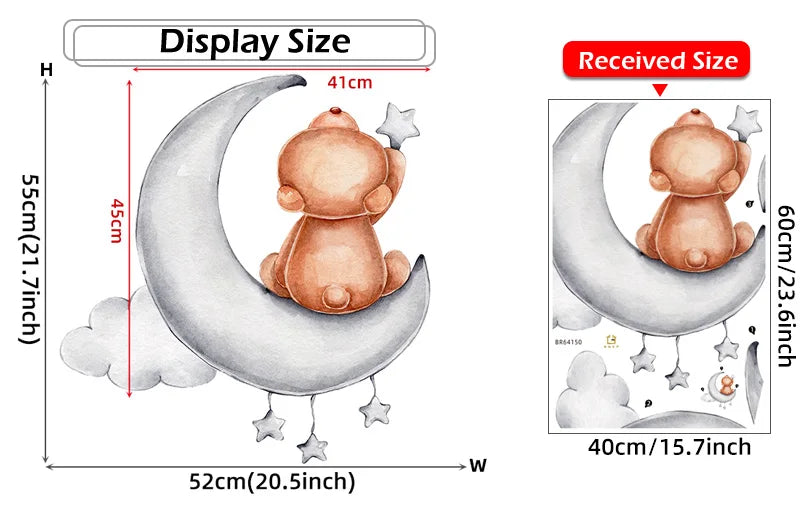 Cartoon Grey Baby Elephant Moon Gold Stars Wall Stickers for Kids Room Decor Nurserry Wall Decals Girl Boy Room Decorative-HomeDecorDecals_com