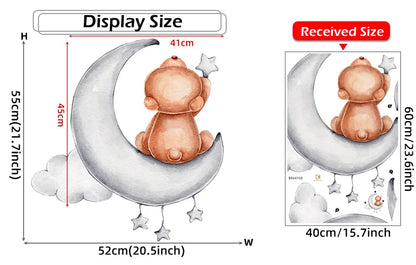 Cartoon Grey Baby Elephant Moon Gold Stars Wall Stickers for Kids Room Decor Nurserry Wall Decals Girl Boy Room Decorative-HomeDecorDecals_com