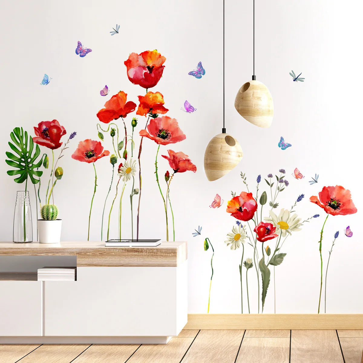 Additional view of Red Flowers PVC Wall Decal | Room Decor by HomeDecorDecals.