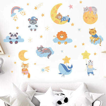 Children's Room Wall Stickers Cartoon Animals on Train Airplane Hot Air Balloon Wall Decals Baby Nursary Kindergarten Decoration-HomeDecorDecals_com