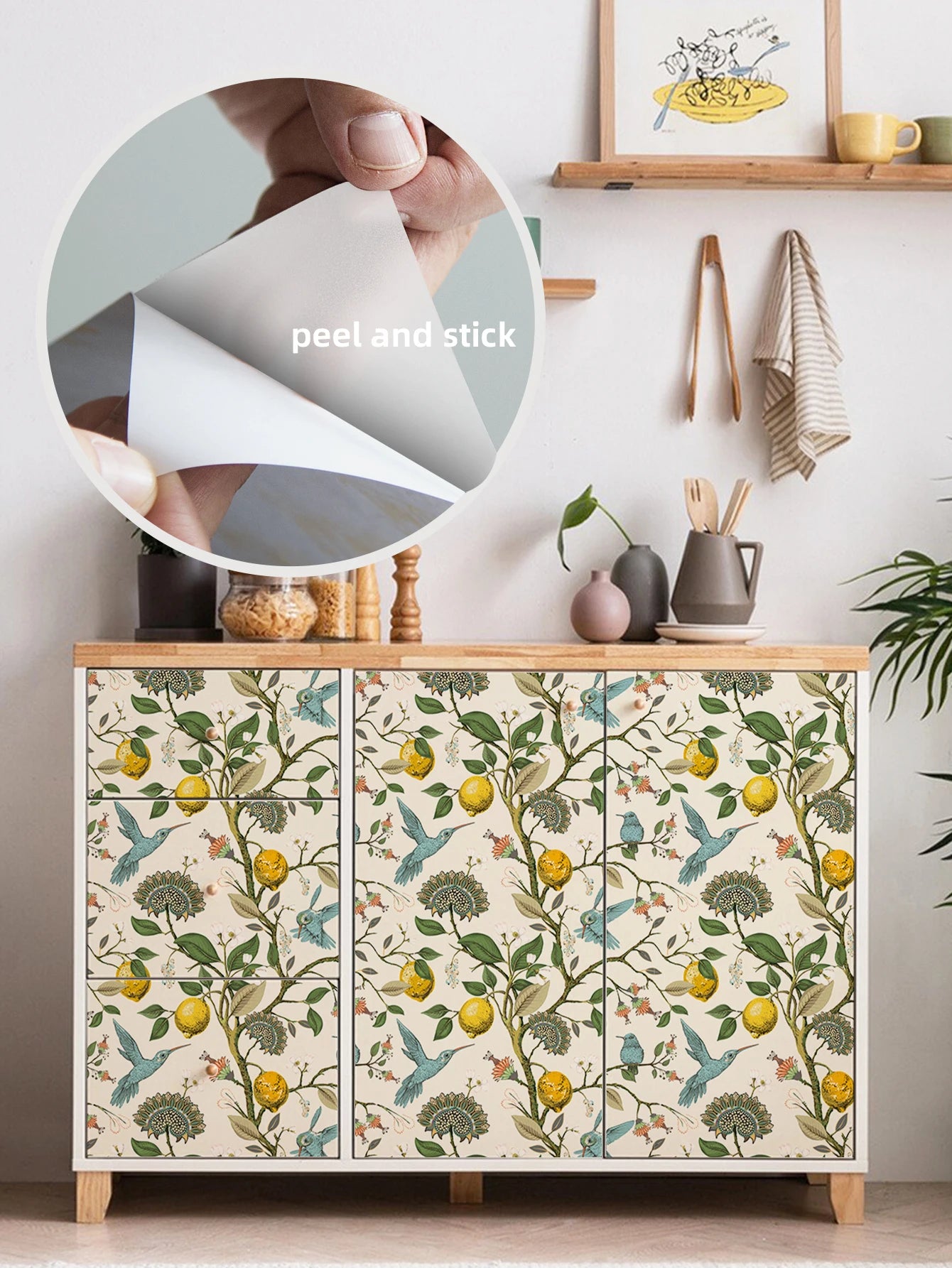 Close-up view of Lemon Flower Birds and Blooming Garden Wall Decal | Home Decor by HomeDecorDecals.