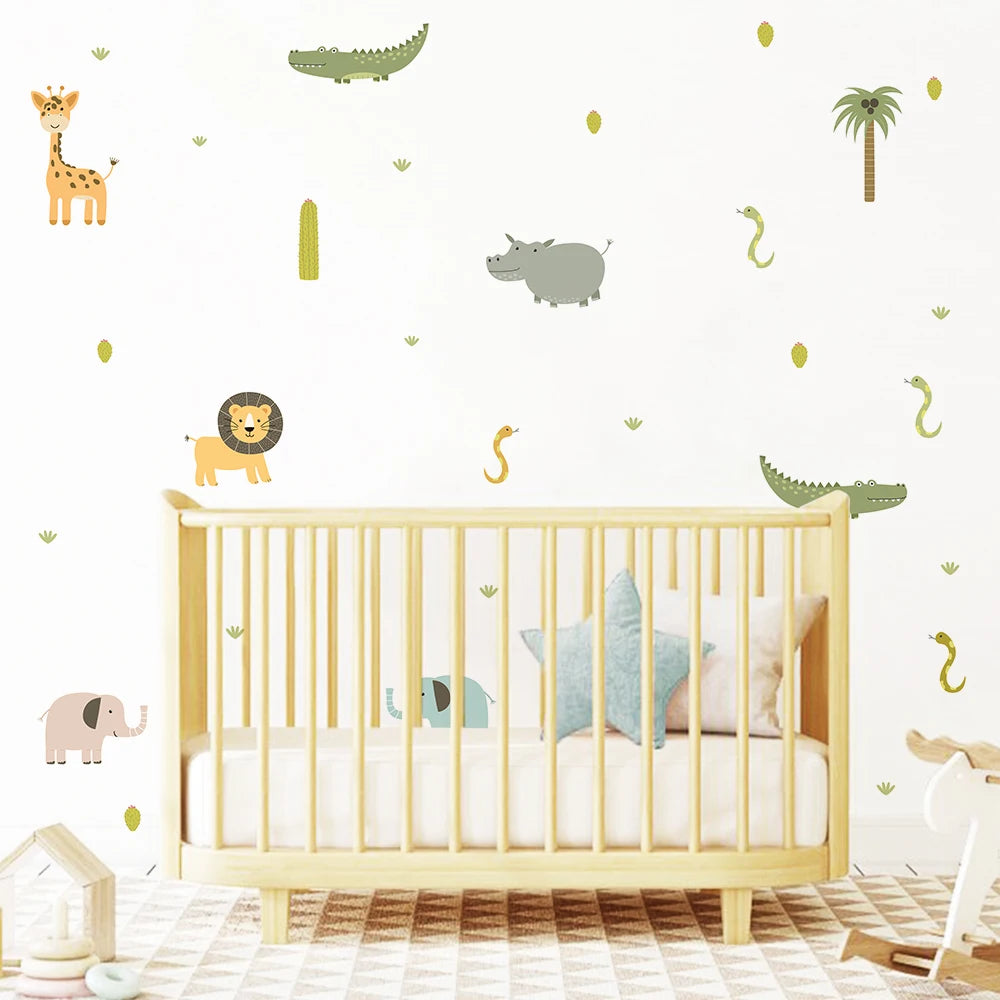Close-up view of Cartoon Safari Animals Wall Decal | Room Decor by HomeDecorDecals.