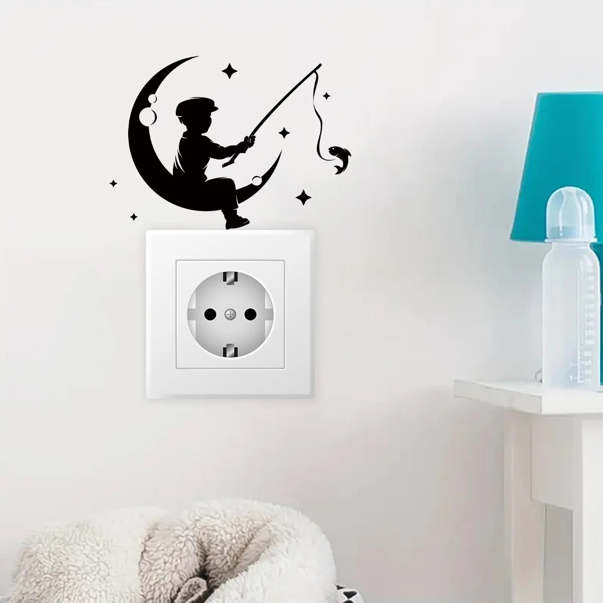Close-up view of Moon Fishing Silhouette Wall Decal | Room Decor by HomeDecorDecals.