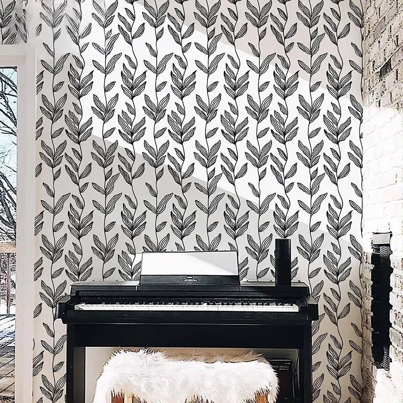 Alternative angle of Green White Leaves Wallpaper | Home Decor by HomeDecorDecals.