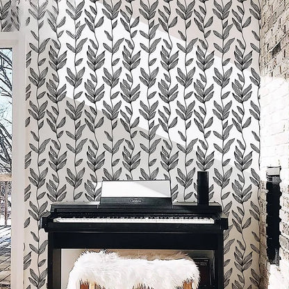 Alternative angle of Green White Leaves Wallpaper | Home Decor by HomeDecorDecals.
