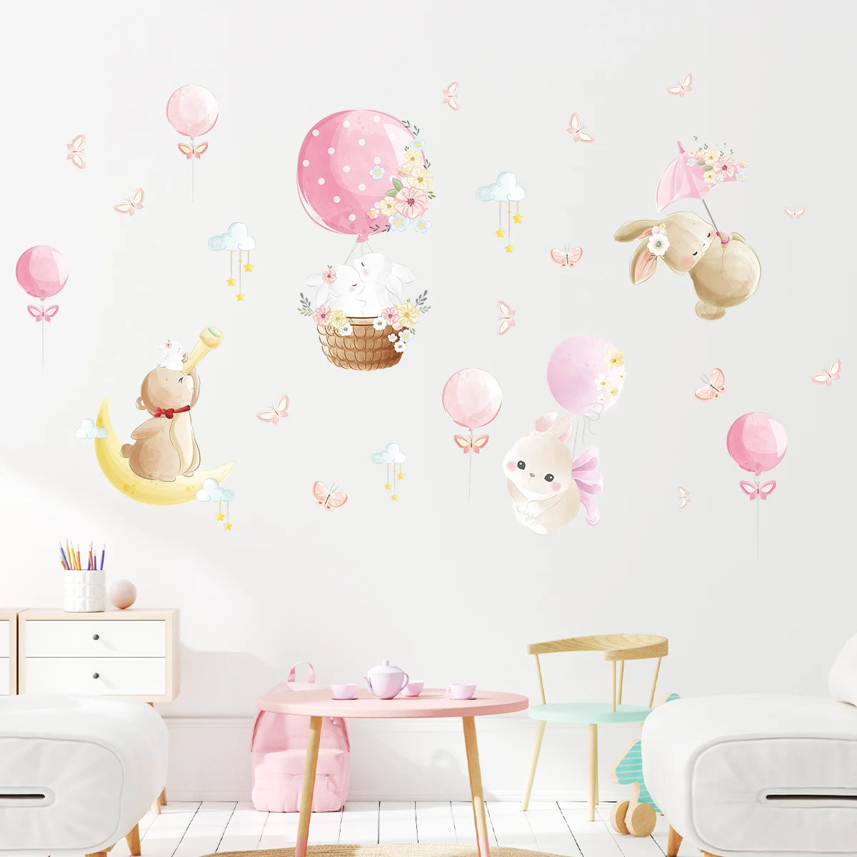 Cute Rabbit And Balloon Wall Decal for Kids-HomeDecorDecals_com