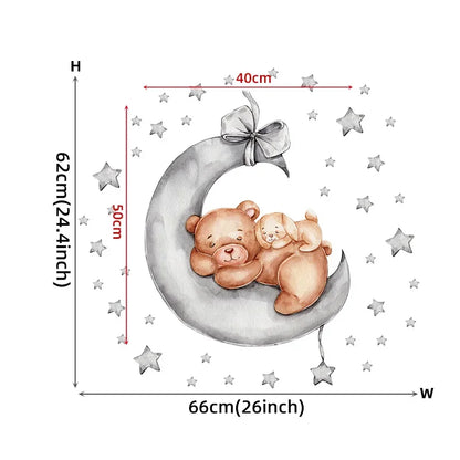 Cartoon Grey Baby Elephant Moon Gold Stars Wall Stickers for Kids Room Decor Nurserry Wall Decals Girl Boy Room Decorative-HomeDecorDecals_com
