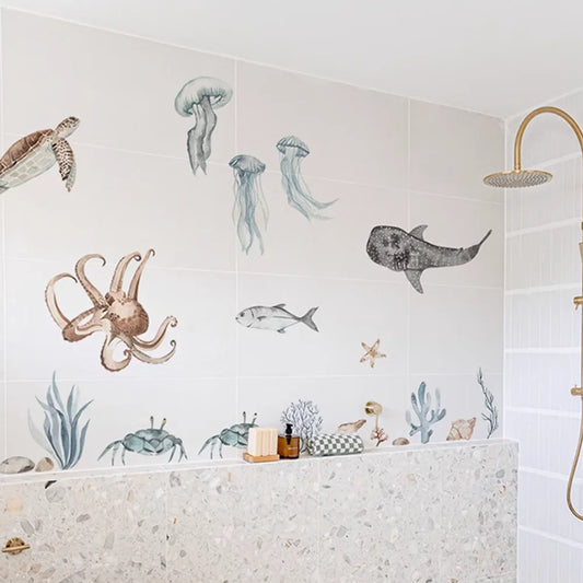 Underwater Sea Animals World Wall Decal | Home Decor removable peel and stick wall decal by HomeDecorDecals.
