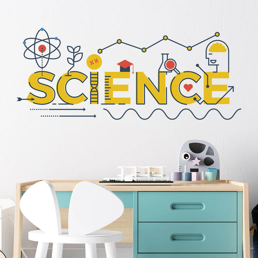 1Pc Cartoon "science" Text Laboratory Wall Decals Study Room Decoration Classroom Wall Stickers for Kids Room Children's Home-HomeDecorDecals_com