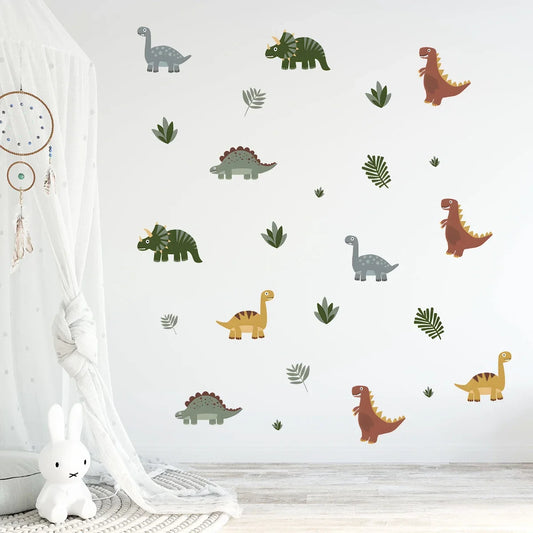 Cartoon Colorful Dinosaurs Wall Stickers for Kids Room Decor Bedroom Background Living Room Decoration Baby Nursery Wall Decals-HomeDecorDecals_com