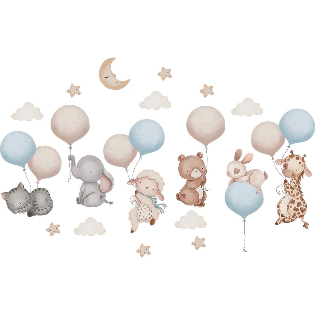Cartoon Animal Balloon Wall Stickers With Movable Stickers For Decorating Posters And Murals In Children's Rooms-HomeDecorDecals_com