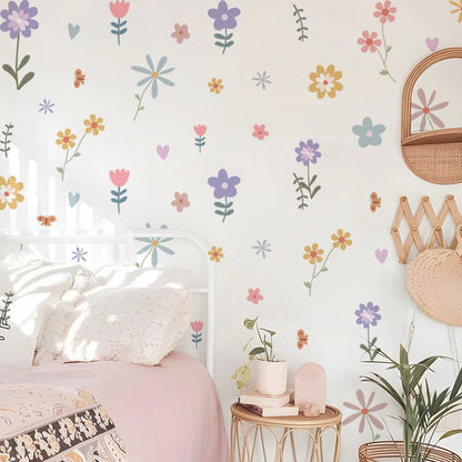 Cartoon Flowers and Leaves Wall Decal | Home Decor removable peel and stick wall decal by HomeDecorDecals.