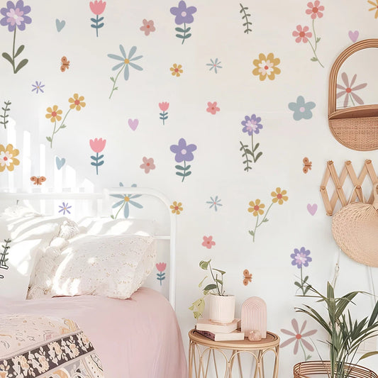 Cartoon Flowers and Leaves Wall Decal | Home Decor removable peel and stick wall decal by HomeDecorDecals.
