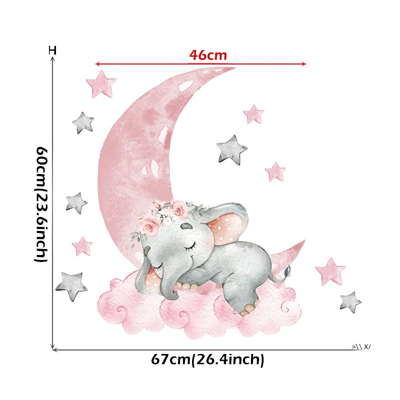 Cartoon Pink Elephant Wall Decal-HomeDecorDecals_com