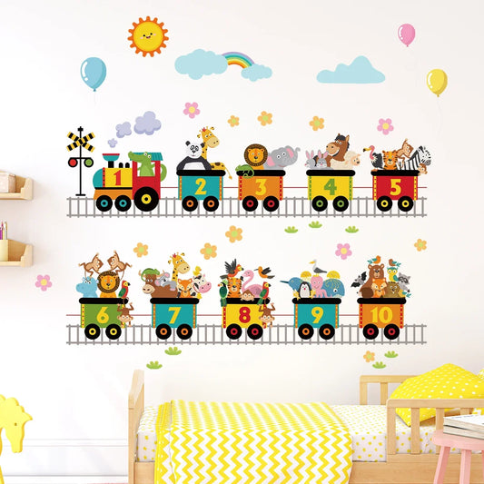 Cartoon Train Animals Wall Decal | Kids Room Decor removable peel and stick wall decal by HomeDecorDecals.