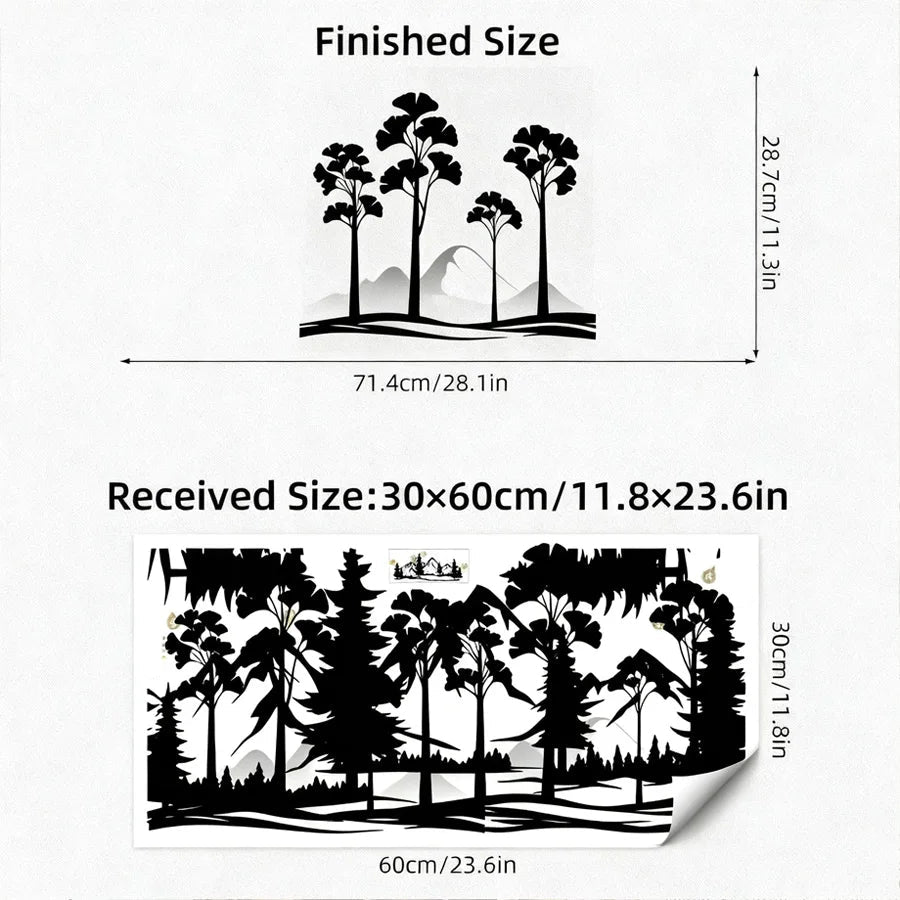 Black Mountain Pine Tree Wall Sticker, Scandinavian Silhouette Decal, Removable Nature Theme Art For Bedroom Living Room-HomeDecorDecals_com