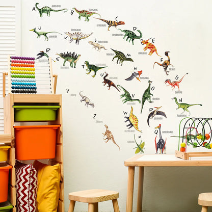 Cartoon Dinosaur Wall Sticker English Alphabet Children's Preschool Education Decorative Wall Sticker Self-adhesive Wall Sticker-HomeDecorDecals_com