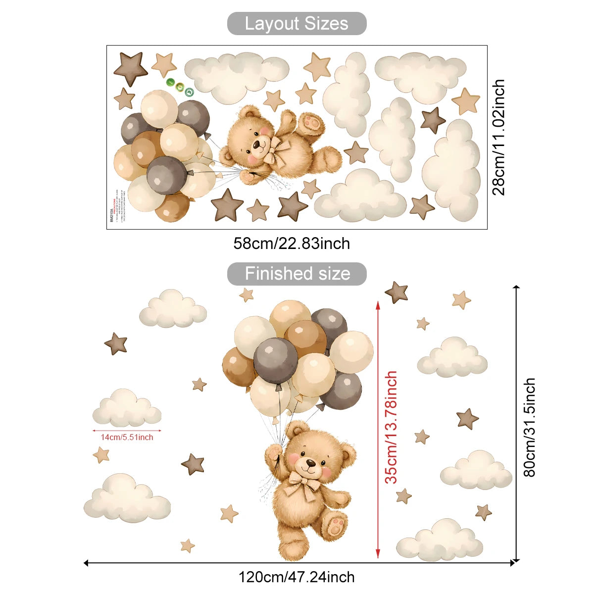 Adorable Teddy Bear Balloons Stars Clouds Wall Sticker Nursery Child Room Art Vinyl Decal Kids Room Bedroom Living Home Decor-HomeDecorDecals_com