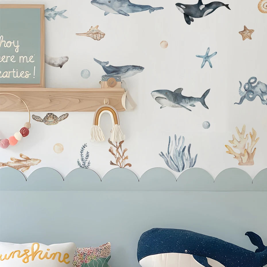 Additional view of Cartoon Ocean Animals Wall Decal | Room Decor by HomeDecorDecals.