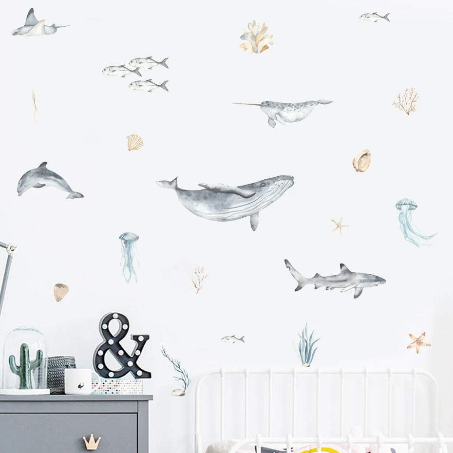 Cartoon Ocean Animals Wall Decal | Room Decor removable peel and stick wall decal by HomeDecorDecals.