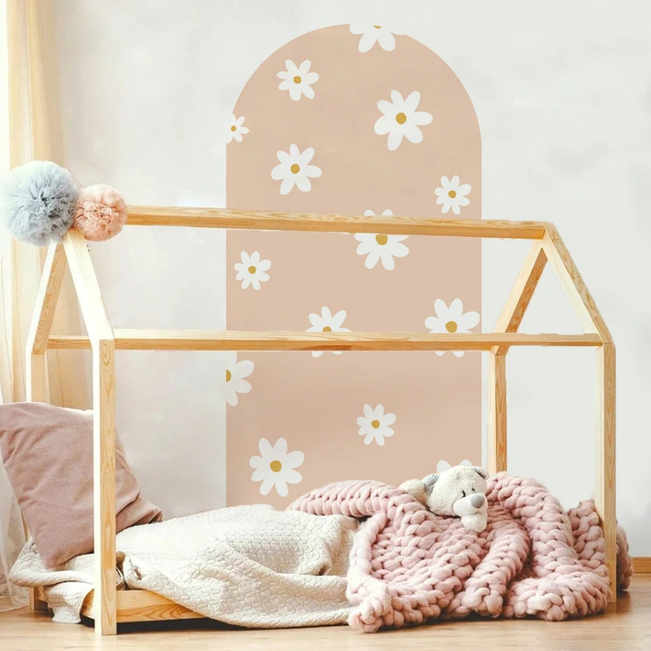 Boho Flowers Arch Wallpaper Nursery Decal Children's Room Baby Sticker Kids Bedroom Living Vinyl Home Decoration Peel and Stick-HomeDecorDecals_com