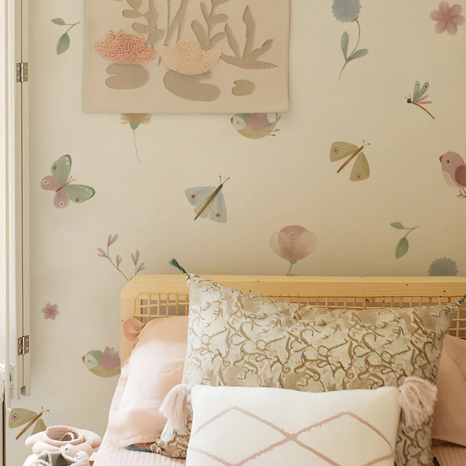 Boho Pink Butterfly Birds Wall Stickers Decoration for Kids Room Living Room Interior House Decor Vinyl Wall Decals Art Mural-HomeDecorDecals_com
