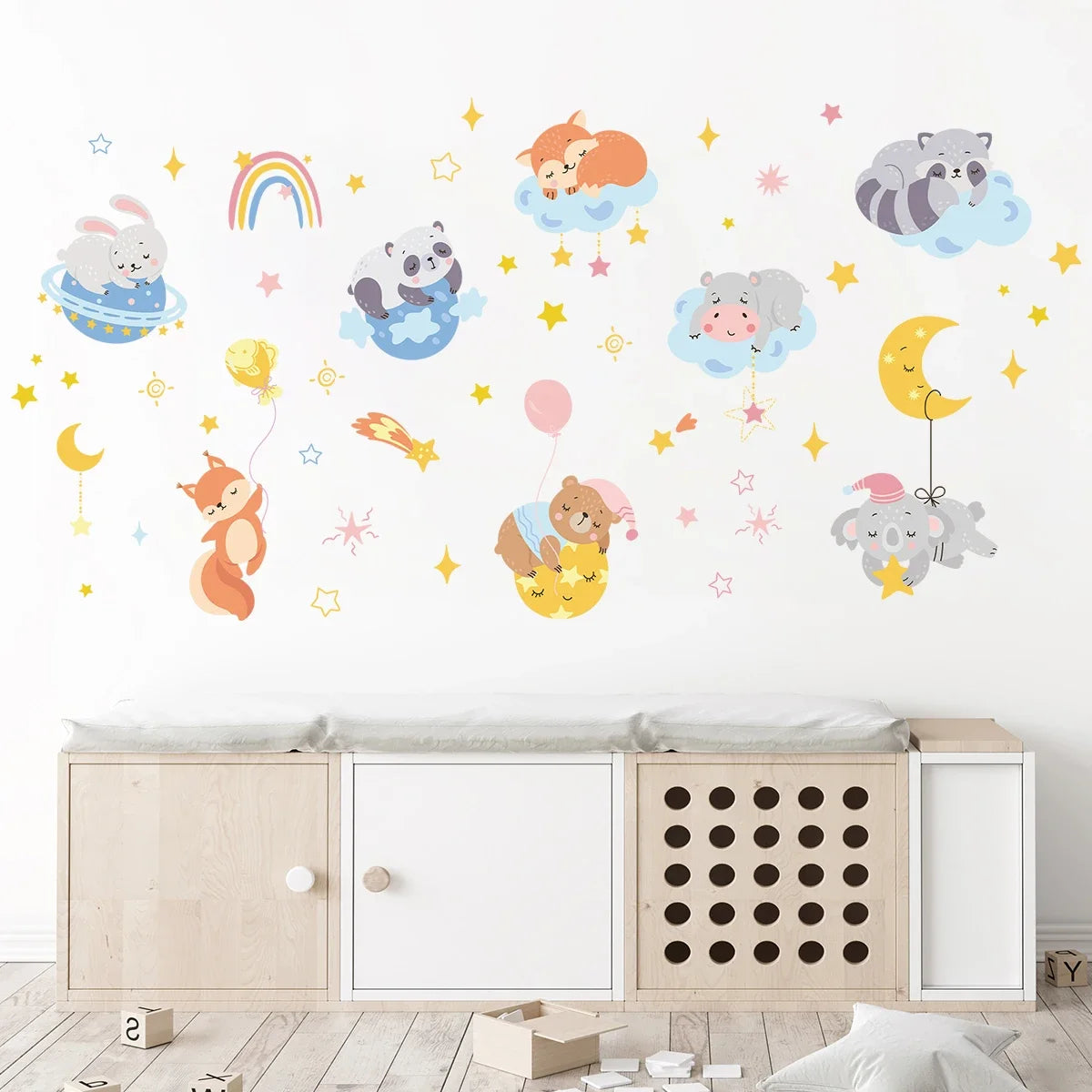 Cartoon Bear Fox Rabbit Cute Animals Wall Sticker Kids Room Decoration for Bedroom Wall Art Home Decore Living Room Wall Decals-HomeDecorDecals_com
