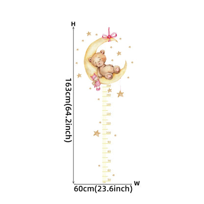 Large Sleeping Elephant Bear Moon Height Measure Wall Stickers for Kids Room Growth Chart Animals Ruller Wall Decals Home Decor-HomeDecorDecals_com