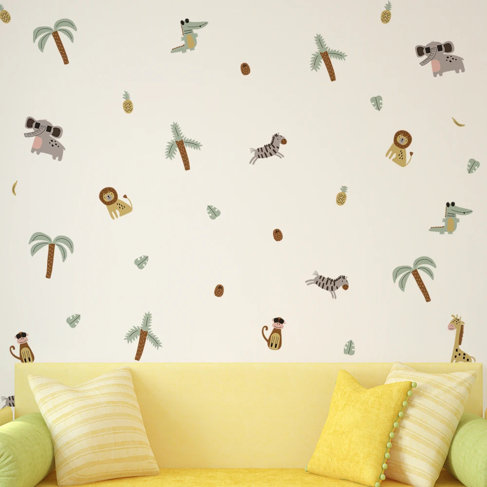 Close-up view of Cartoon Safari Animals Wall Decal | Room Decor by HomeDecorDecals.