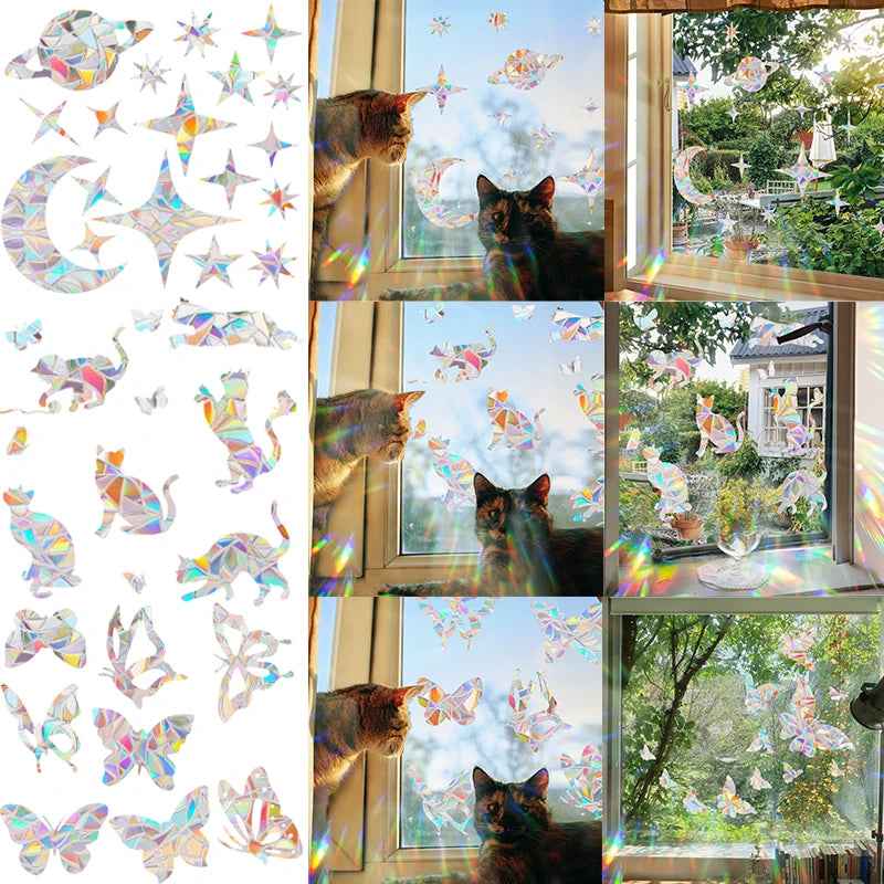 29 Stylels Rainbow Maker Sun Catcher Wall Stickers Cat Bird Star Mushroom Moon Sun DIY Window Glass Electrostatic Prisms Sticker-HomeDecorDecals_com