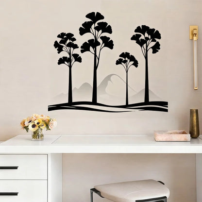 Black Mountain Pine Tree Wall Sticker, Scandinavian Silhouette Decal, Removable Nature Theme Art For Bedroom Living Room-HomeDecorDecals_com
