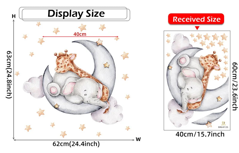 Cartoon Grey Baby Elephant Moon Gold Stars Wall Stickers for Kids Room Decor Nurserry Wall Decals Girl Boy Room Decorative-HomeDecorDecals_com