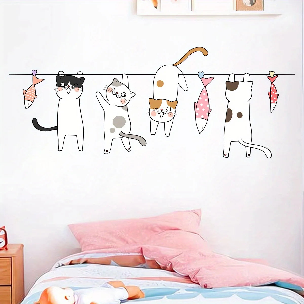 Cute Catfish Clothesline Wall Decal for Kids-HomeDecorDecals_com