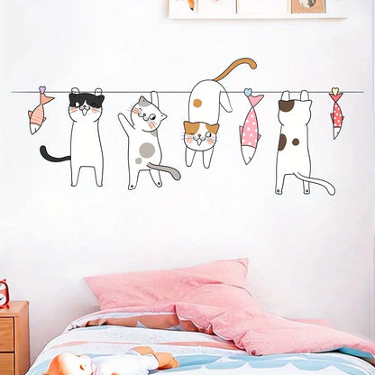 Cute Catfish Clothesline Wall Decal for Kids-HomeDecorDecals_com