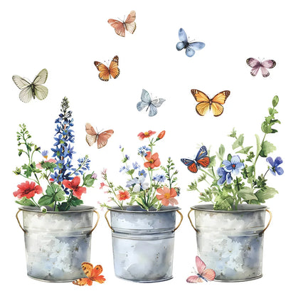 Additional view of Iron Bucket Flower Pot and Butterfly Wall Decal | Home Decor by HomeDecorDecals.