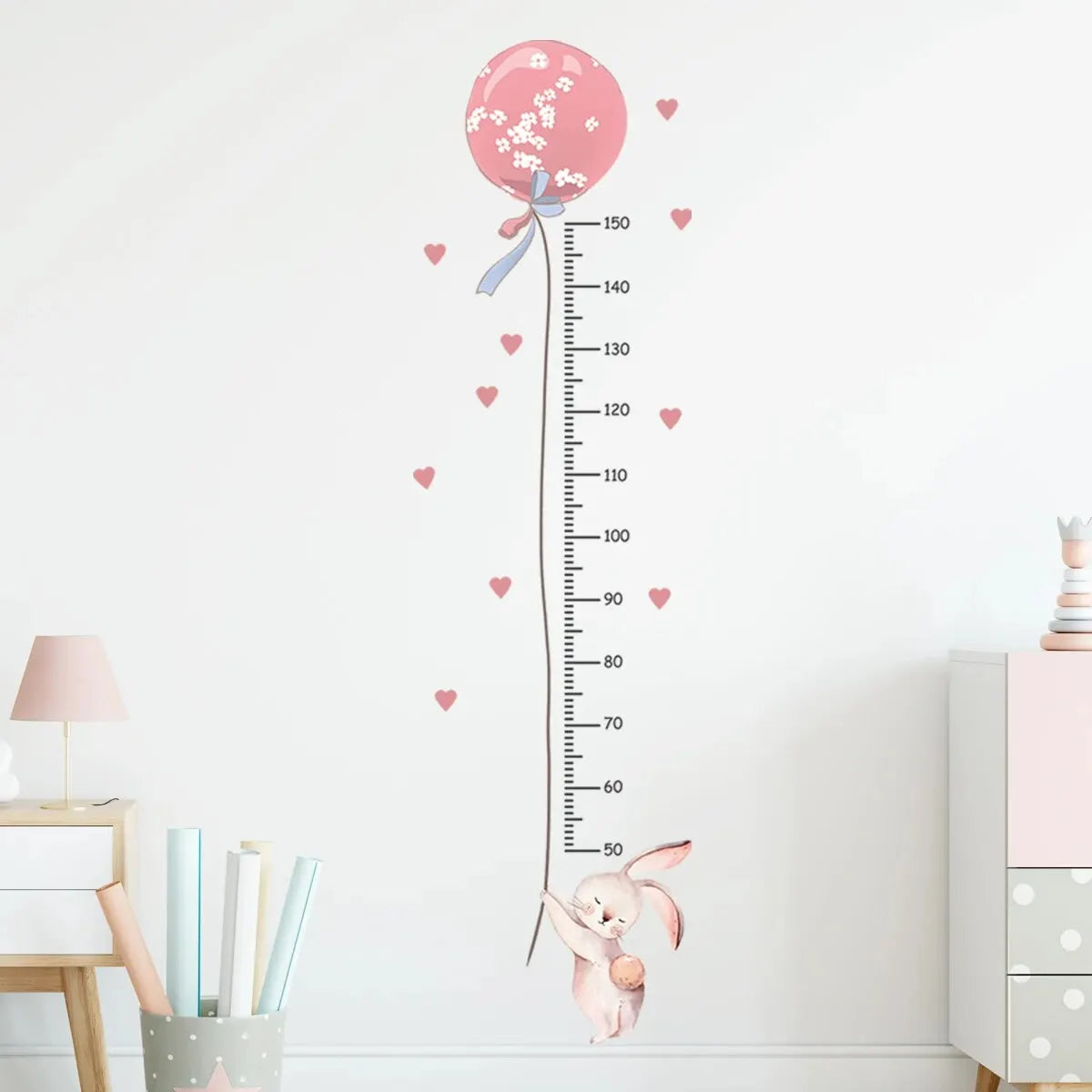2Pcs Cartoon Cute Pink Rabbit Balloon Height Measurement Wall Stickers for Kids Room Bedroom Home Decoration Wall Decals-HomeDecorDecals_com